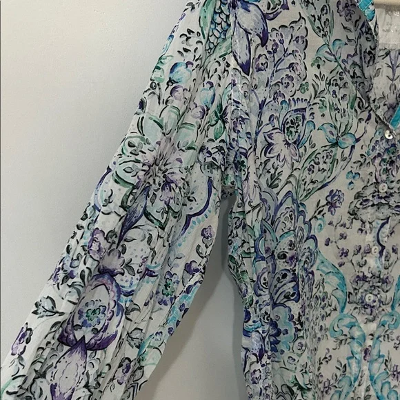 Cino Blouse Women's XL Floral Paisley Button-Down Shirt Teal/Blue Lightweight - Picture 6 of 16